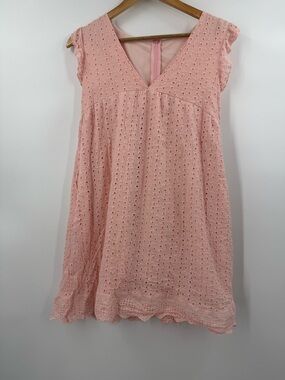 Soft pink babydoll dress womens cotton eyelet lace pockets summer